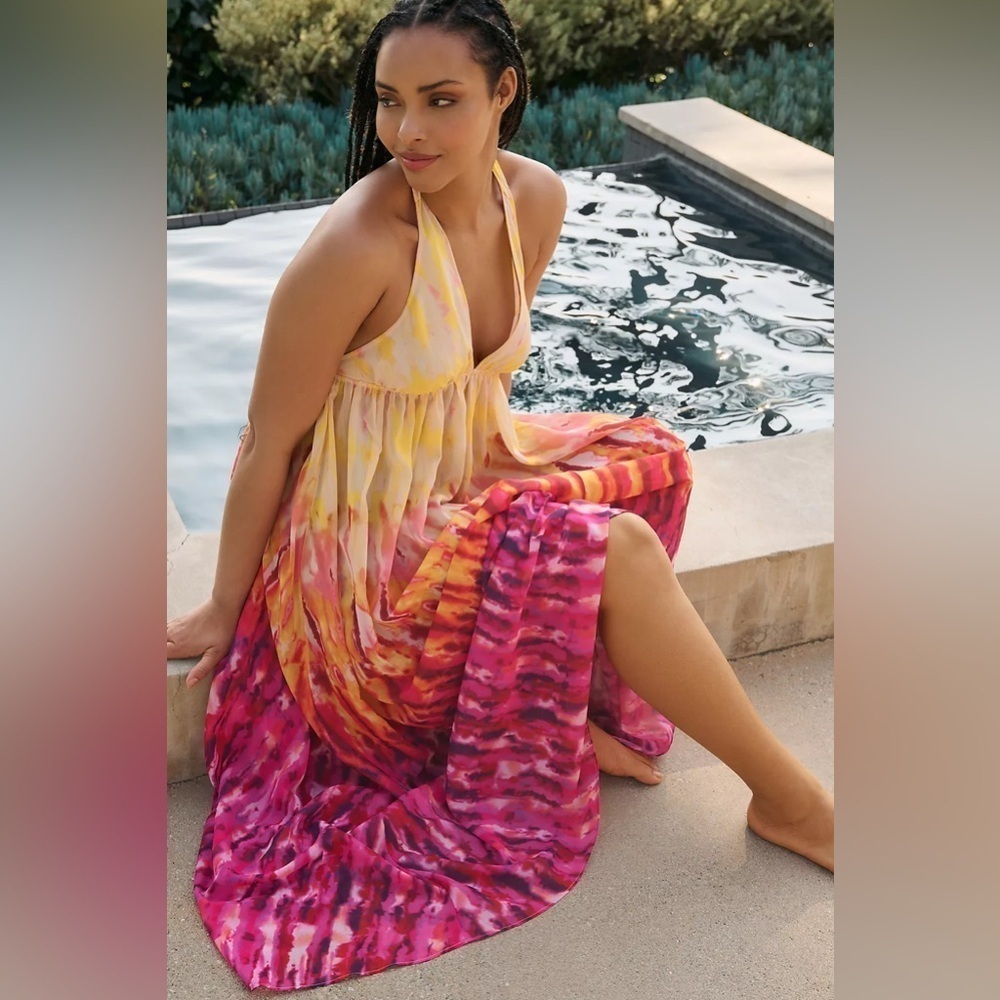 NWT Size XS (P2P 19 -20") - By Anthropologie Sleeveless Tiered Maxi Dress - Picture 7 of 16
